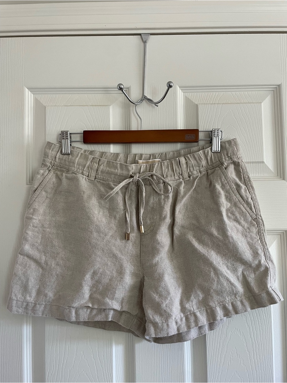 Michael Kors 100% Linen Shorts Size 8 Beige Drawstring Bermuda